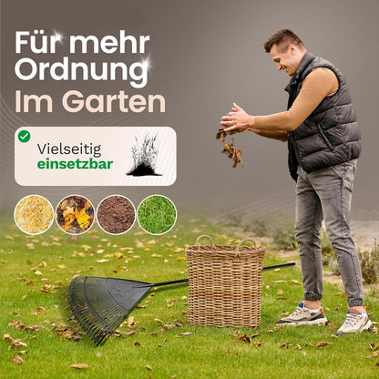 Bladbezem – Tuinbezem – Gazonhark – Hark – Landschapsbezem – 3-Delig Met 75 Cm Werkbreedte – Verstelbare 4-delige Steek- En Schroefsteel