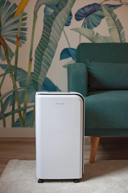 My Wave Draagbare luchtontvochtiger, 10 l, vermindert vocht, anti-schimmel, ideaal voor ruimtes tot 15 m², timer voor maximaal 24 uur en controlelampje