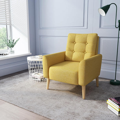 Meerveil Fauteuil bank, massief houten poten, moderne badstoel voor slaapkamer, woonkamer, balkon, kantoor, 72 x 72 x 81 cm, geel