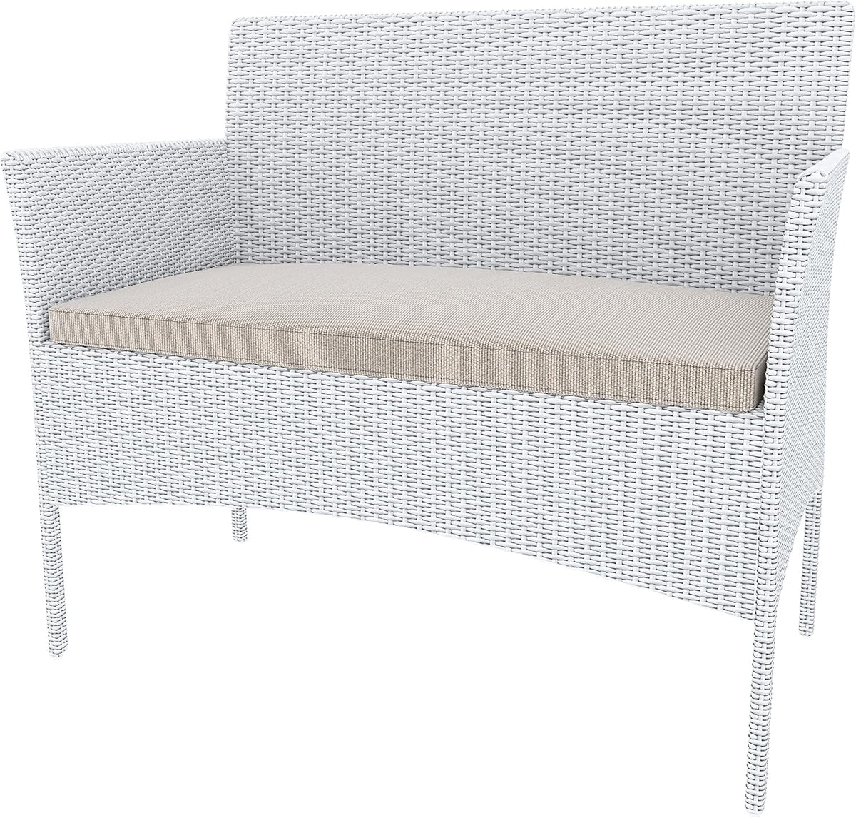 Arreditaly Tuinmeubelset, woonkamer, rotan, 4-zits met tafel en glazen rek, 2 stoelen en 2-zits, voor tuin, buitenzwembad, afneembare kussens (wit)