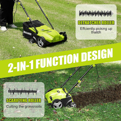 DEWINNER Elektrische verticuteermachine 2-in-1 gazonbeluchter 1500 watt werkbreedte 32 cm opvangbak 30 l inclusief ventilatierol beluchter ontschuimer werkdiepte instelbaar