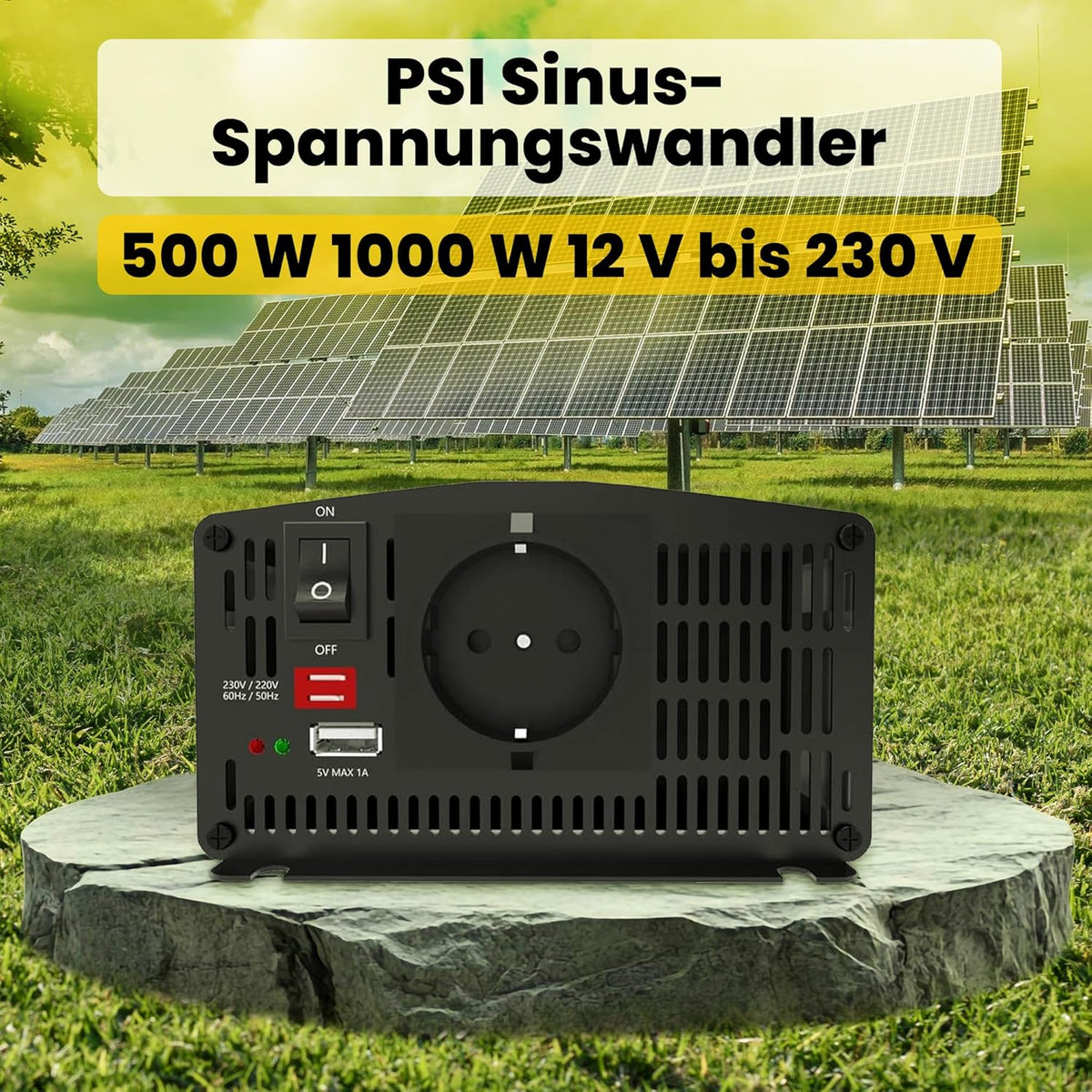 Offgridtec® PSI sinus spanningsomvormer 500W 1000W 12V naar 230V