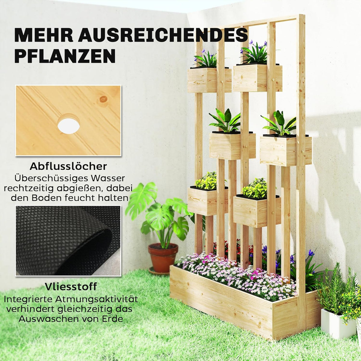Outsunny Planter with Climbing Frame and Baskets, Wooden Planter Flower Pot, 90 x 45 x 170 cm, For Garden, Balcony and Terrace, Flower Box for Climbing Plants