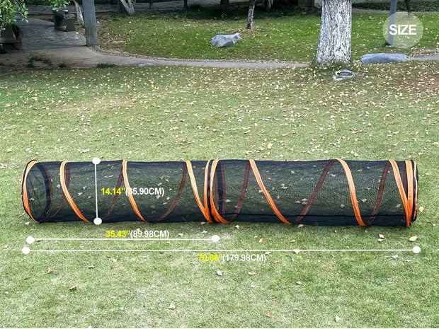 2-in-1 Kattentent - Kattenverblijf - Kattentunnel - Opvouwbaar - Draagbare Catiotunnel - met Koepeltent - 2 Tunnelen - voor Katten - Konijnen - Andere Dieren - Nylon - Zwart/Oranje