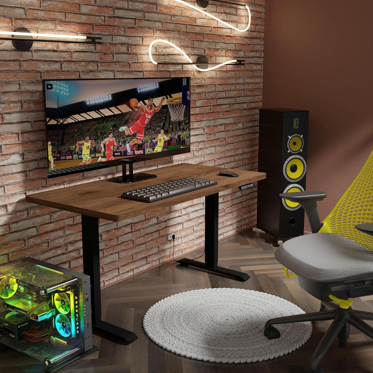 Homlando Desk BIMotion 1S 140 x 70 x 3.2 cm - Desk table with automatic ride - Height adjustable with height adjustment - electric - ergonomic standing desk (nut/black frame) - QUORE