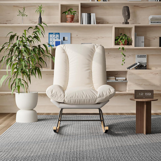 Elegant High Back Rocking Chair Living Room Chair Accent Chair Bedroom Armchair Rocking Chair Relax Chair for Living Room Office (Five Speed Setting