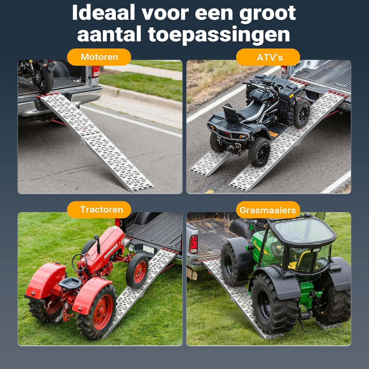 Oprijplaat aluminium opvouwbaar – 226 cm 410 kg – motoroprijplaat oprijsteun oprijplank