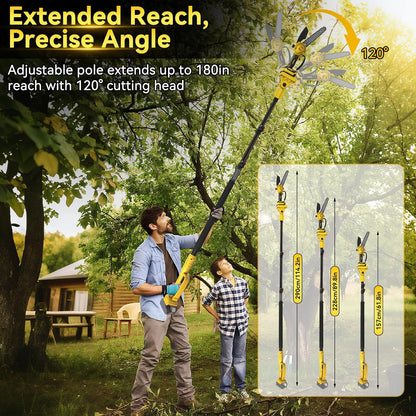 2-in-1 elektrische stangzaag, 8 inch, mini-kettingzaag, draadloos, compatibel met Dewalt 20 V batterij met 2,5 m telescoop, borstelloze kettingzaag voor boomsnoeien, tuinverzorging (zonder accu)