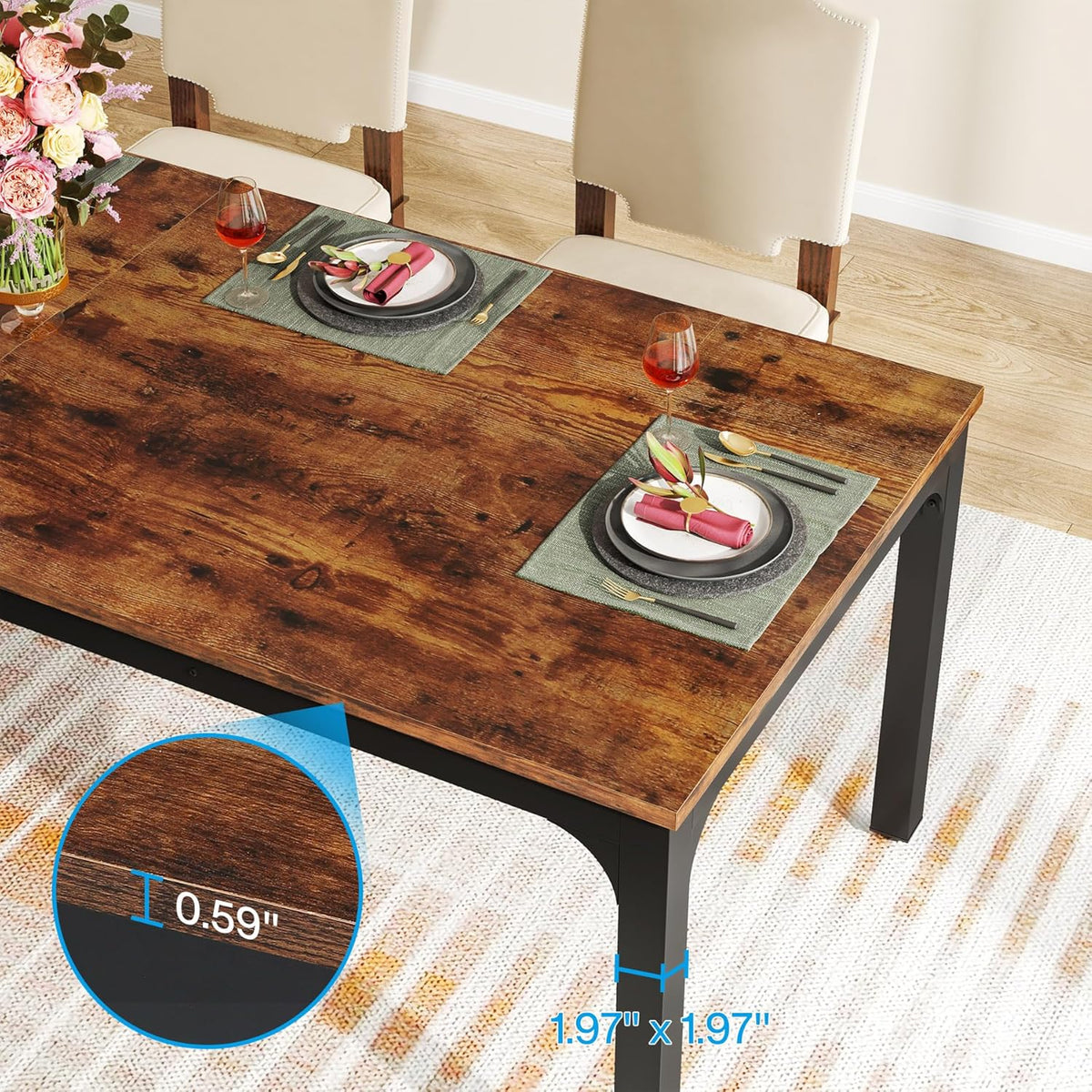Tribesigns Dining Table for 6 to 8 People, 200 x 70 x 75 cm, Rectangular Kitchen Table with Sturdy Metal Legs for Living and Dining Room, Industrial Design, Rustic Brown