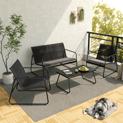 Grand patio Conversatiesets, 4-delig, tuintafel en stoelen, mesh sling Farbic, waterdicht, ademend, tuinmeubelsets voor buiten, achtertuin, zwembad (zwart)