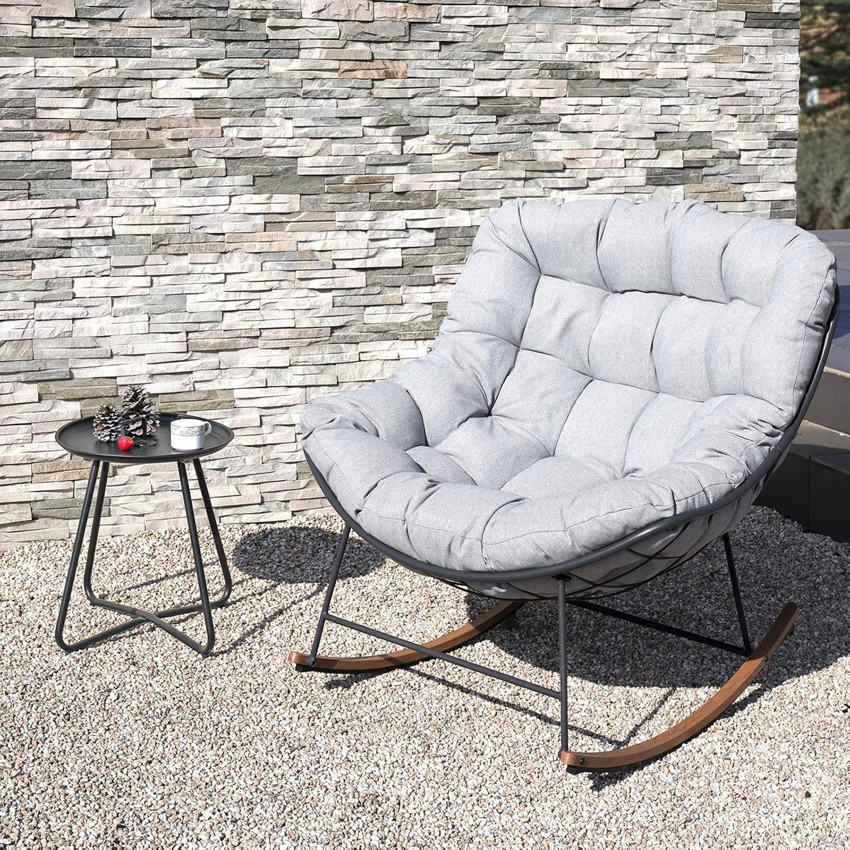 Grand patio Schommelstoel voor in de tuin, schommelstoel, relaxstoel met zachte bekleding, belastbaar tot 150 kg, voor tuin, slaapkamer, woonkamer, hoek, veranda, lichtgrijs