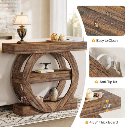 Tribesigns 100cm Entrance Table with Storage, 3 Tier Farm Console Table with Shelves, Wooden Foyer Tables for Entrance, Living Room, Hallway, Behind Sofa (Rustic Brown)