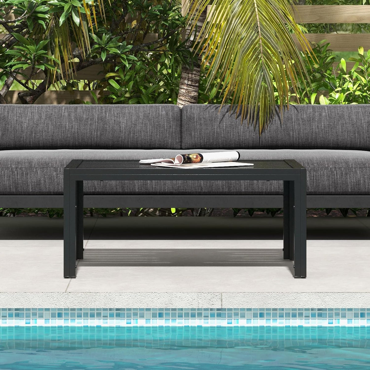 Outsunny Beistelltisch Balkontisch aus Stahl Rechteckig Kaffeetisch wetterfest Gartentisch pfleegelcht Sofatisch Outdoor Tisch für Balcony Garten Terrasse Veranda Wohnzimmer, 101.6x61x46cm Schwarz - QUORE