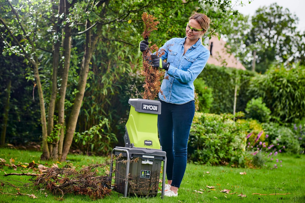 RSH2545B Tuinhakselaar, elektrische hakselaar, geschikt voor struiken, takken en andere zachte materialen, veiligheidsstopper, 2500 W, 40 l opvangbak