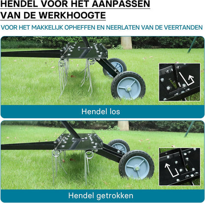 Wiltec verticuteermachine 100 cm voor zitmaaiers, gazonbeluchter met stalen veren en rubberen wielen voor gazontractoren, gazonverticuteermachine voor het beluchten van gazons en als mosverwijderaar