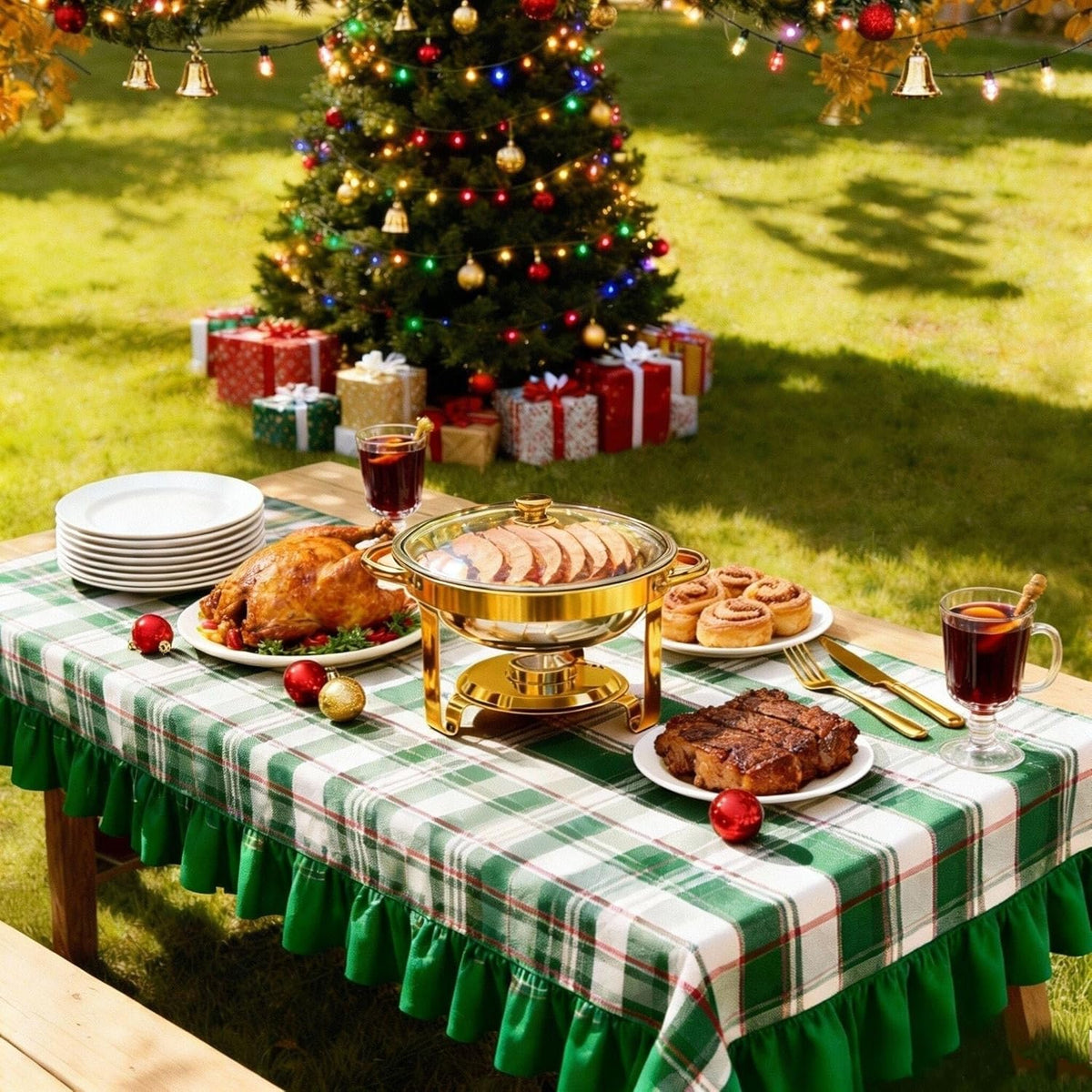 4 stuks gouden ronde schaafschalen voor buffet, 5 QT buffetwarmer-voedselserver met doorzichtig deksel en serveergerei roestvrijstalen voedselverwarmers voor feesten, bruiloften