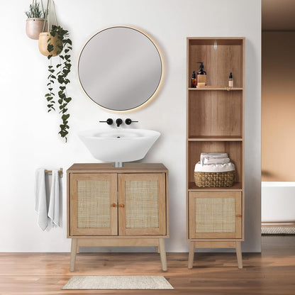 HOME DECO FACTORY, HD0225, 1-deurskolom, Bali-model, Natural Crush-collectie, meubel, kast, badkamermeubel, 40 x 160 x 30 cm, bruin - QUORE