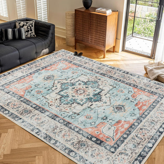 CHOSHOME Wasbare vloerkleden voor woonkamer, slaapkamer, keuken, eetkamer, 200 x 290 cm, oranje-groen