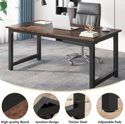 Tribesigns Modern Computer Table, Large Desk Table, Computer Table, Study, Desk, Workplace for Home Office, Rustic/Black (160 * 80cm)