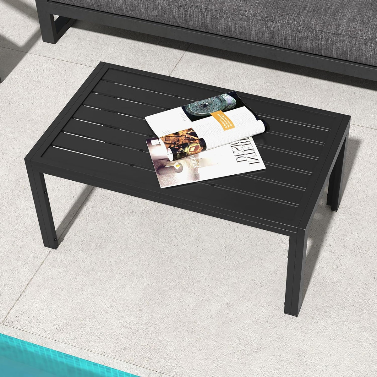 Outsunny Beistelltisch Balkontisch aus Stahl Rechteckig Kaffeetisch wetterfest Gartentisch pfleegelcht Sofatisch Outdoor Tisch für Balcony Garten Terrasse Veranda Wohnzimmer, 101.6x61x46cm Schwarz - QUORE