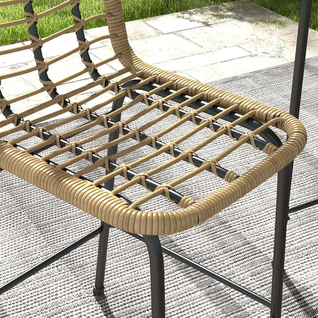 Outsunny Tuinbarset, tuinmeubelen, bistroset, 3-delig, 1 ronde hoge tafel, boho-design + 2 ronde krukken met metalen voetsteun, voor 2 personen, natuurlijk, zwart