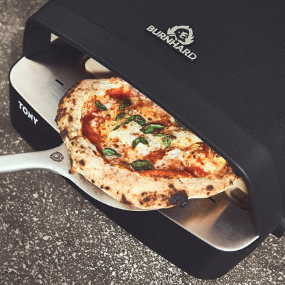 BURNHARD Tony Pizzaoven op gas, 450 °C, draagbare outdoor pizzaoven, 5,9 kW (58,5 x 47,7 x 24,8 cm), met cordieriet vuurvaste steen voor terras, balkon, tuin