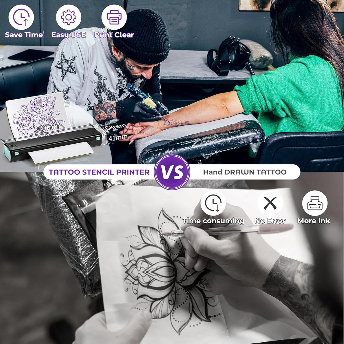 Thermische Tattoo Printer – Tattoo Copier – Stencil Printer – Tattoo Transfer Machine – Tattoo Overdracht Printer – Compact & Draagbaar – Bluetooth Connectiviteit