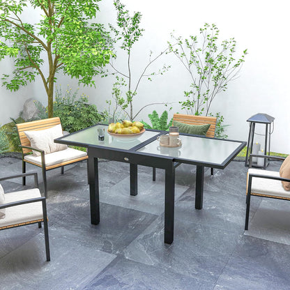 Outsunny Gartentisch ausziehbar Aluminium 160x80cm Wetterfest Buffettisch mit Aluminiumrahmen, rutschfest Campingtisch für 4-6 Persons Balcony für Outdoor Garten Terrasse Balcony Schwarz
