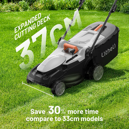 U20 Litheli Accugrasmaaier, 2 x 20 V, 37 cm maaibreedte, tot 300 m², opvangbak van 40 liter, 25-75 mm maaihoogte, incl. 2 x 4,0 Ah accu's