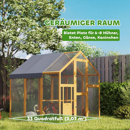 PawHut Chicken Coop 3.07㎡ 1.7 x 1.8 x 1.8m Outdoor Enclosure Wood with Waterproof Cover, Security Lock, Double Door, 2 Laying Nests, 2 Perches, Suitable for 6-8 Chickens, Ducks, Geese, Rabbits - QUORE