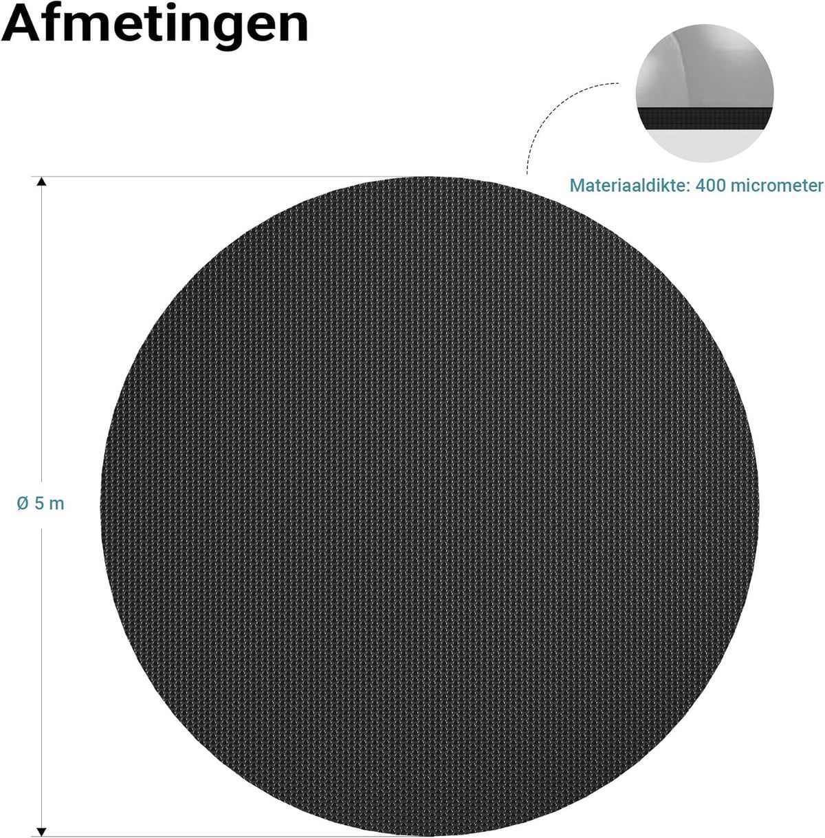 Wiltec solar zwembadfolie 5 m zwart 400µ, ronde zwembadafdekking voor bescherming van het zwembadwater, afdekzeil voor zwembaden, solarzeil voor poolverwarming