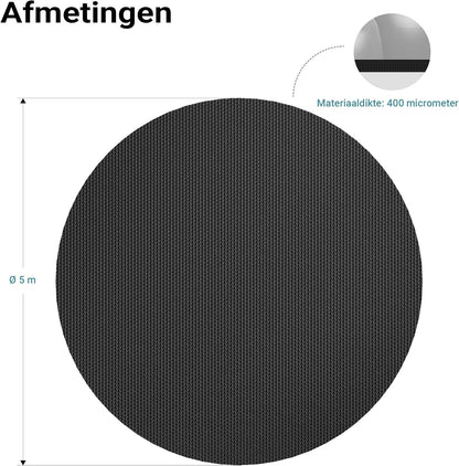 Wiltec solar zwembadfolie 5 m zwart 400µ, ronde zwembadafdekking voor bescherming van het zwembadwater, afdekzeil voor zwembaden, solarzeil voor poolverwarming