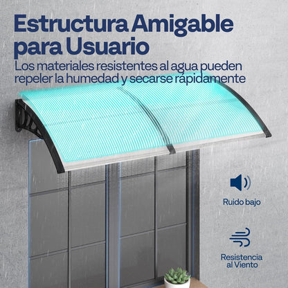 VIVOHOME 200×100 cm Luifel voor Voordeur Raam Luifel Polycarbonaat Gesplitste Overkapping Transparant met Zwarte Houder voor Zonwering en Regenbescherming