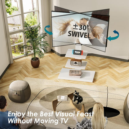 Vloer TV standaard – TV standaard – TV vloerstandaard – TV stand – Vloermodel TV standaard – 32-75 inch, draaibaar, kantelbaar en in hoogte verstelbaar – Max. draagkracht 40 kg, VESA 200x200-600x400 mm, wit