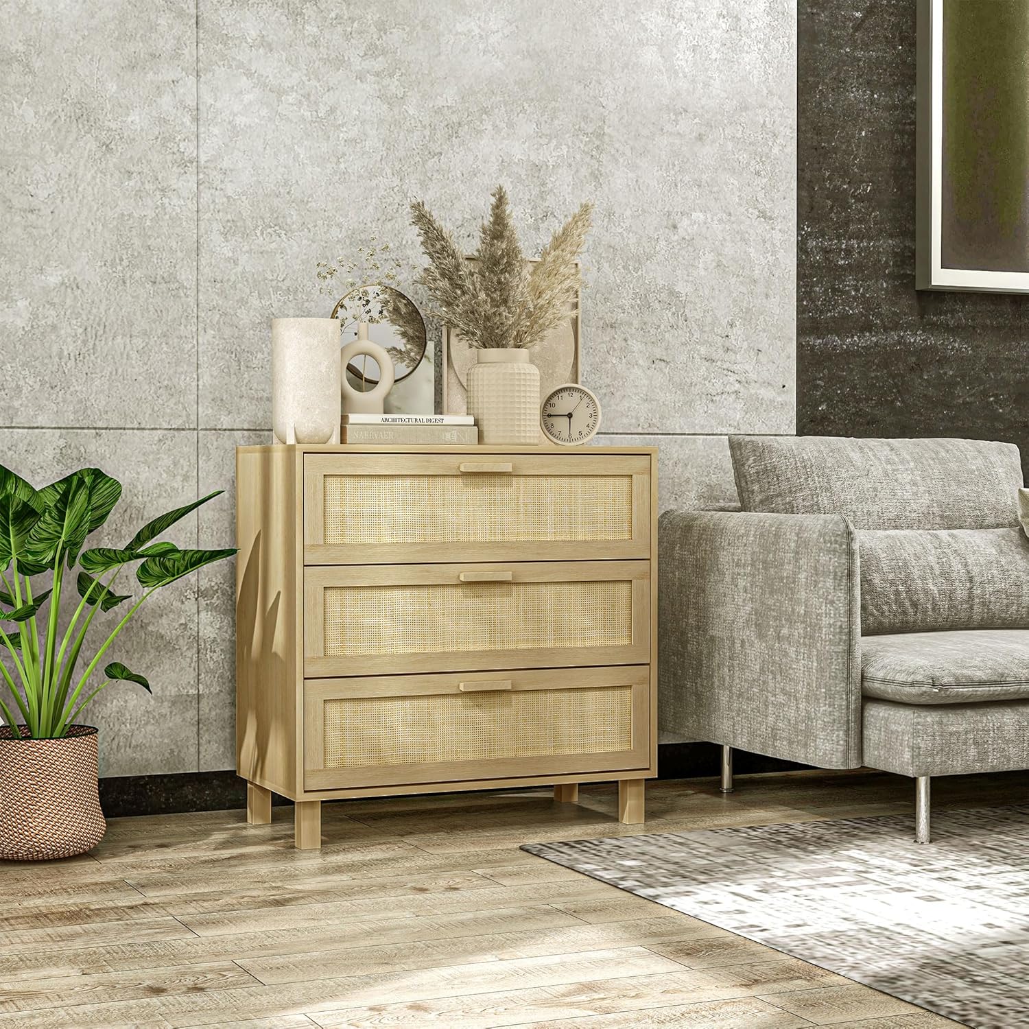 HOMCOM chest of drawers side cabinet with 3 drawers chest of drawers MDF natural 80 x 40 x 80 cm - QUORE