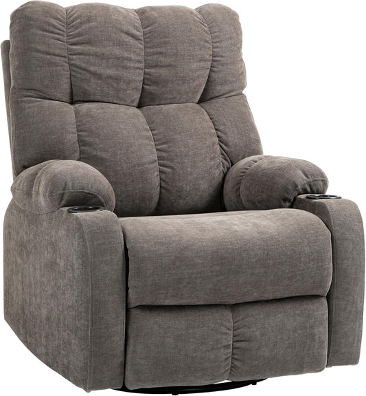 HOMCOM Recliner Chair with Reclining Function, Rocking Function, Swivel TV Chair with Footrest, Pocket Spring and Cup Holder, for Living Room, Light Brown - QUORE