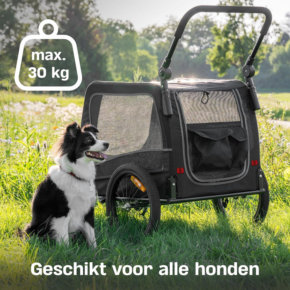 Hondenfietskar - Hondenkar - Opvouwbaar - Voor Kleine en Grote honden - max. 30kg - 2-in-1 Hondenfietskar voor Fiets naar Hondenbuggy - Geschikt voor E-Bikes en Normale Fietsen