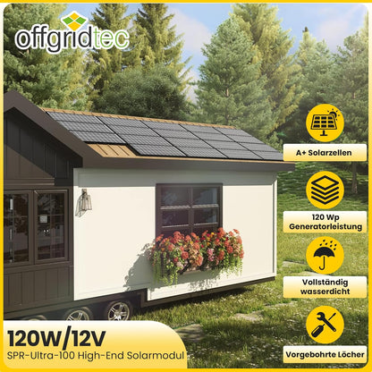 Offgridtec© SPR-Ultra 120W 12V hoog vermogen zonnepaneel (Back-Contact, zwart-frame)