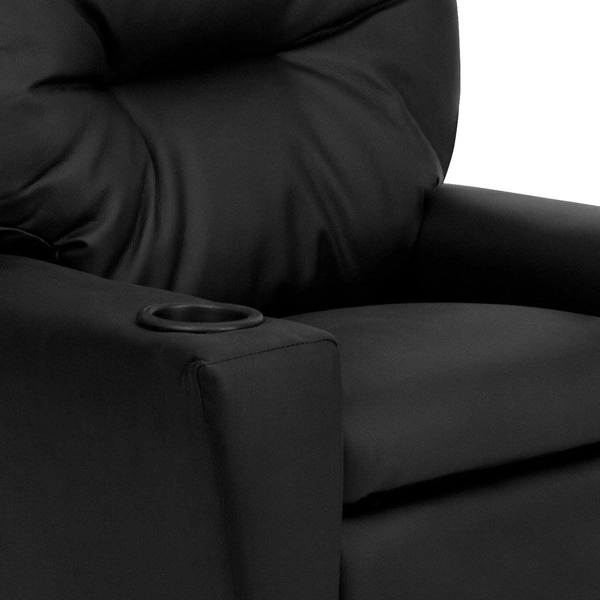 Flash Furniture Contemporary Kids Fauteuil met bekerhouder, leer, zwart ledersoft, set van 1