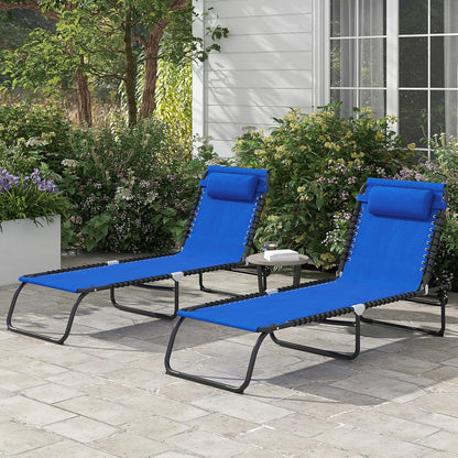 Outsunny 2 Piece Folding Sun Loungers, Outdoor 4 Levels Adjustable Backrest Reclining Chaise Chairs, Steel Frame Recliner for Camping, Hiking, Navy Blue - QUORE