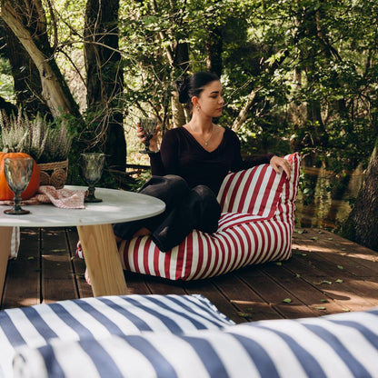 Gutekissen Zitzak voor volwassenen XXL, outdoor zitkussen, weerbestendig, in gestreept design, comfortabele loungestoel voor terras, balkon, tuin en patio, uv-bestendig, 72 x 102 x 65 cm (beige)
