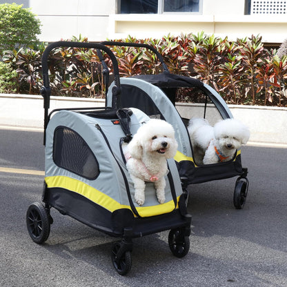 BingoPaw Buggy voor kleine honden: opvouwbare hondenwagen voor middelgrote honden, puppy's en katten tot 20 kg, hondentrolley met 4 wielen, 3 netramen, verstelbare handgreep