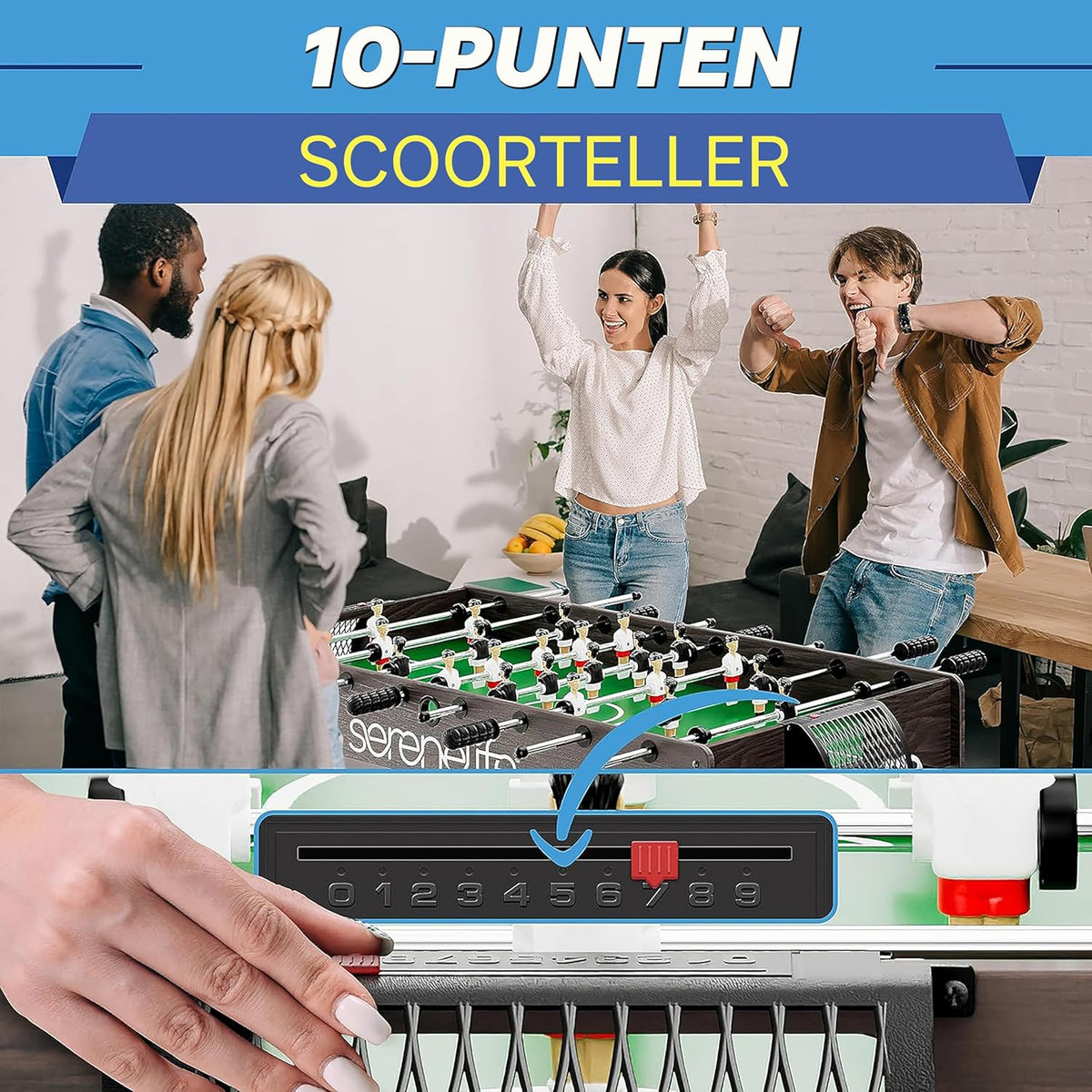 Tafelvoetbalspel – Kickertafel – Voetbaltafel – Speeltafel – Ruimtebesparend model – Inklapbaar ontwerp – Stabiele metalen constructie – Antislip handgrepen
