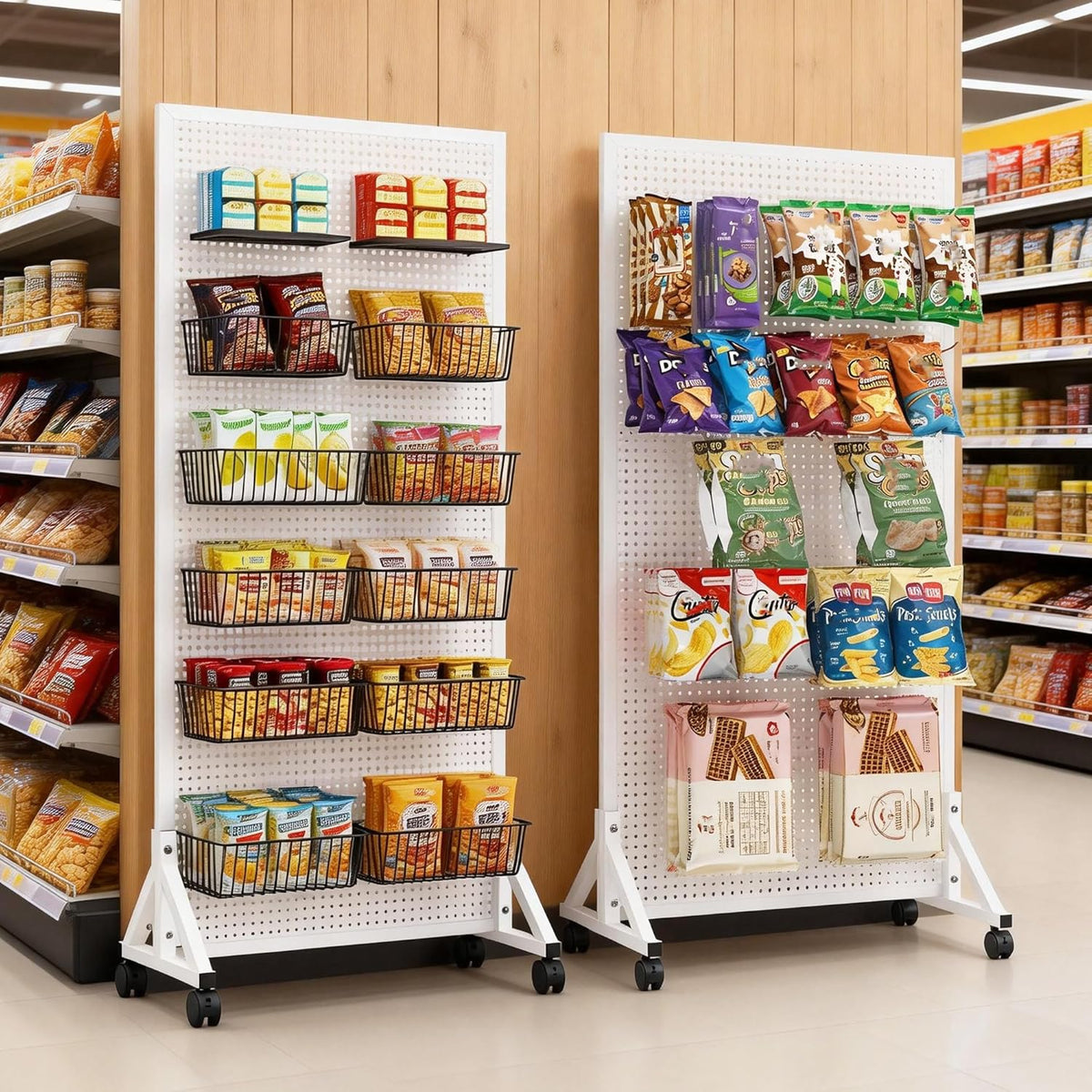 Pegboard Displaystandaard – Pegboard Standaard – Displayrek – Verkoopdisplay – Pegboard Paneel – Wit Vrijstaand Metalen Ontwerp – 60 x 33 x 120 cm Inclusief 20 Haken