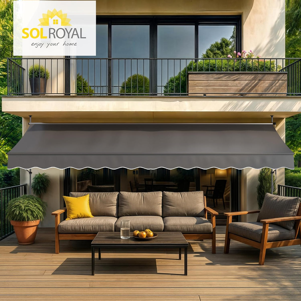 Sol Royal Zonwering 3m Breed Zonder Boren – Klemluifel met Handslinger – UV-bestendige Balkonzonwering voor Klemmen Weerbestendig voor Tuin Terras Staande Zonwering Antraciet – BM3