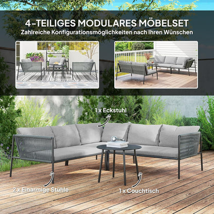 Loungeset – Tuinmeubelset – Buitenmeubels – Balkonset – Terrasmeubels – Weerbestendig Gepoedercoat Staal – Modulaire Opstelling Met Comfortabele Kussens