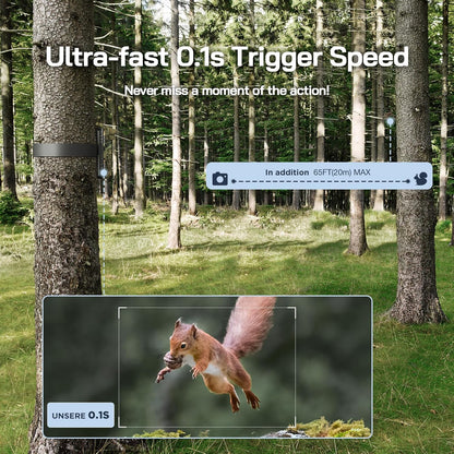 WOLFANG Solar Wildlife Camera 4K 68MP, WiFi Bluetooth Trail Camera met Nachtzicht Motion Activated 0.1s Trigger Time IP66 Waterdichte Game Camera voor Wildlife Monitoring met U3 32GB Micro SD-kaart