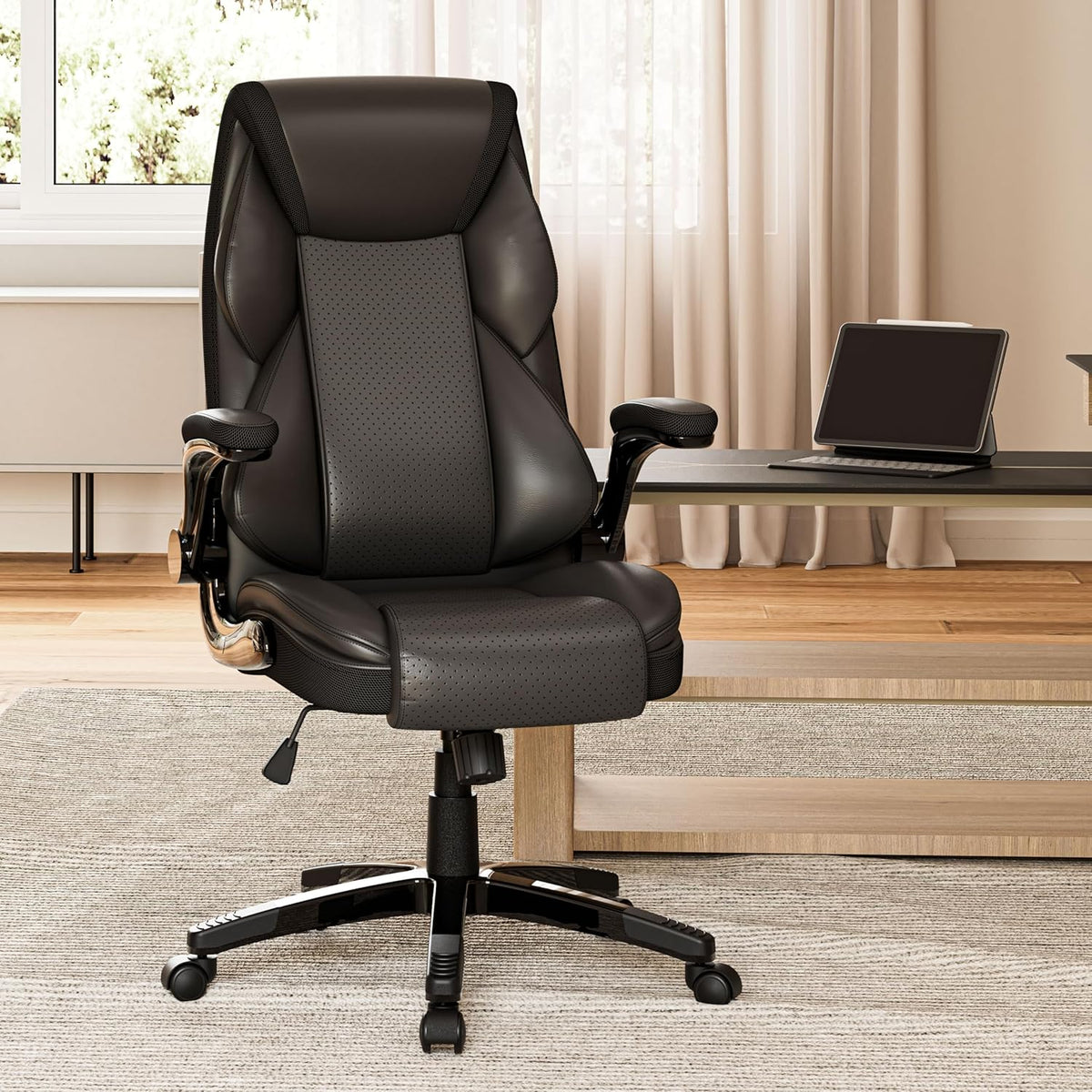 Bureaustoel – Kantoorstoel – Computerstoel – Gamestoel – Office Chair – PU-leder – 90° Opklapbare Armleuningen – Ergonomische Lendensteun