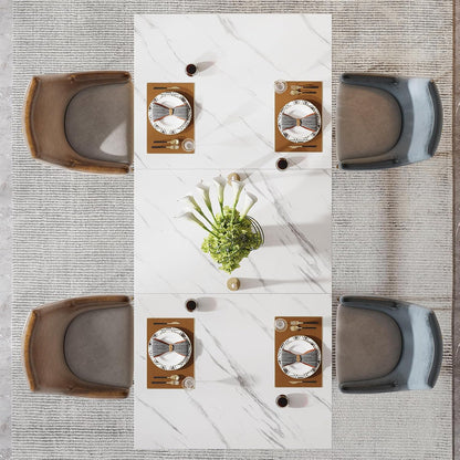Tribesigns 160 cm rectangular dining table for 4 to 6 people, modern kitchen table with stylish metal trestle legs, large dining table for dining room, chair not included (white + gold)