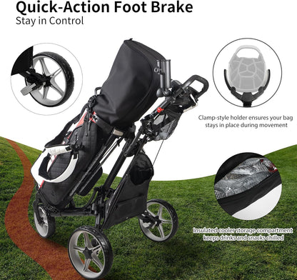 Caddytek CaddyLite One Swivel versie 8 golftrolley, 3-wielen, 360° zwenkbaar voorwiel, inklapbaar met één klik, lichtgewicht, verstelbare duwbeugel